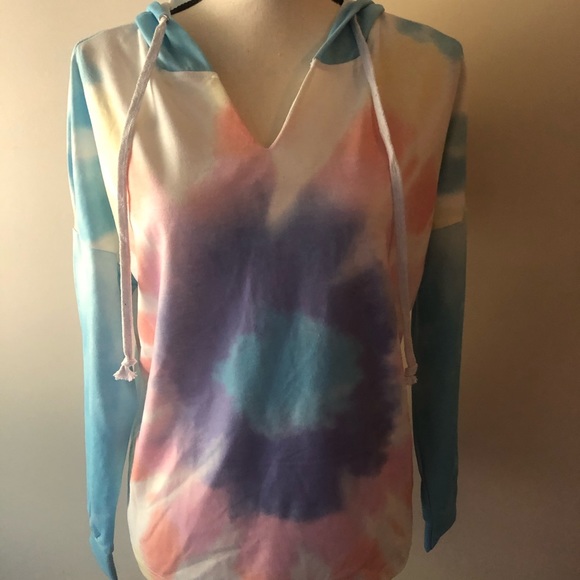 Last One!! small tie dye hoodie sweatshirt v neck - Picture 2 of 10